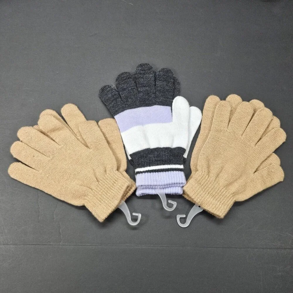 Youth Gloves Bundle‎ Of 3 One Size Girls 2 Golden Tan Sparkling 1 Striped Multi